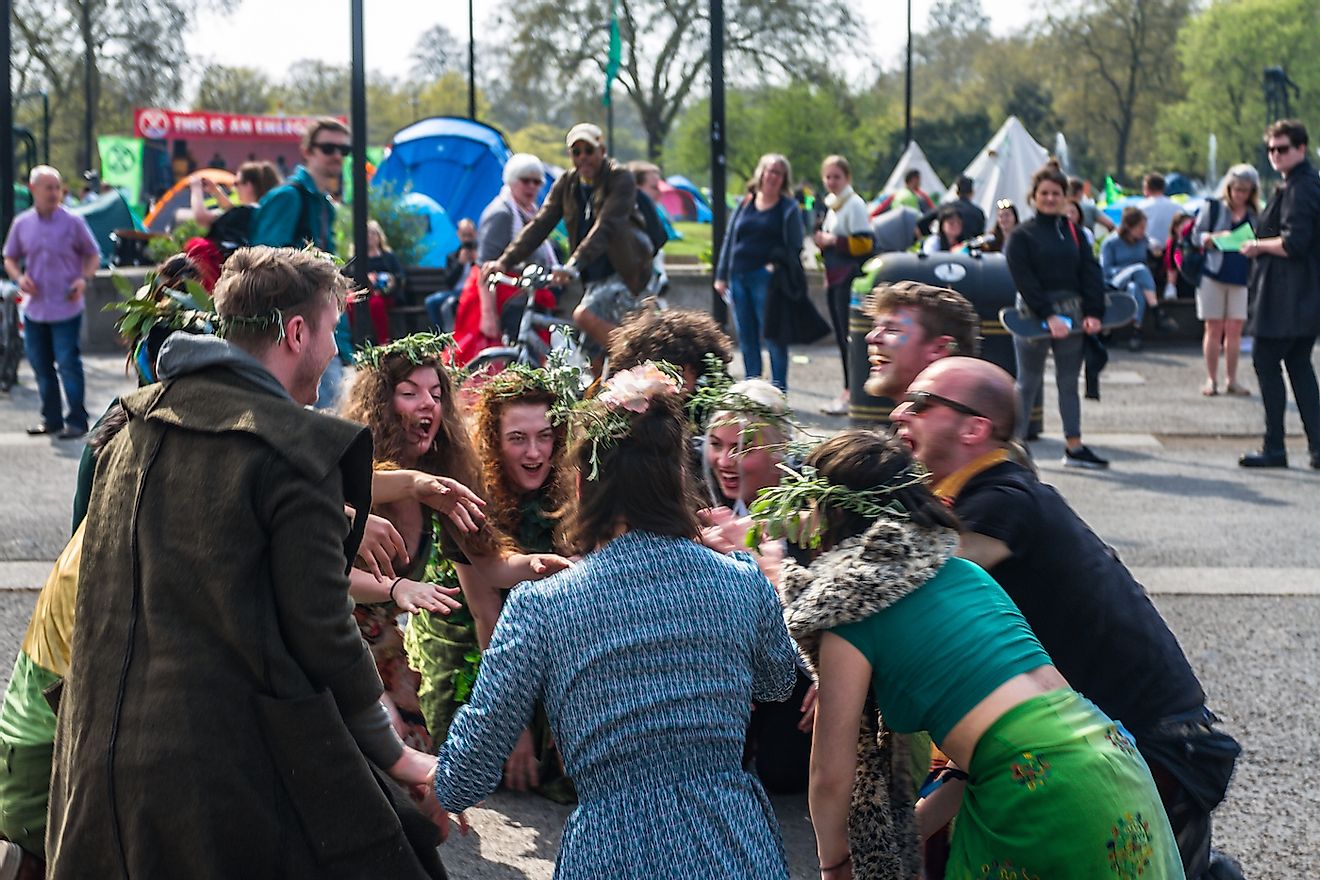 Climate Protesters Extinction Rebellion Central in London,UK-April 2019. Image credit: Eyesonmilan/Shutterstock.com