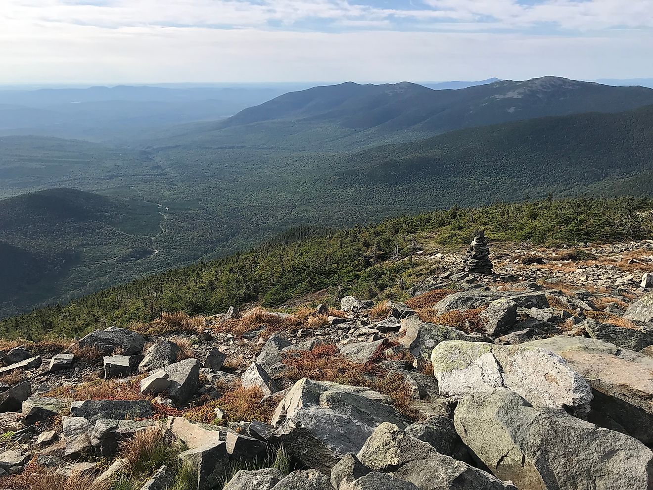 View from he top of Mt. Sugarloaf with a view of Mt. Spaulding and Mt. Abraham in Maine 