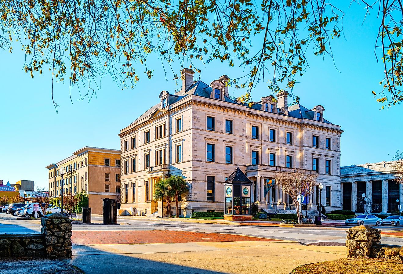 Pensacola City and the historic buildings of Escambia County Courthouse in Florida.