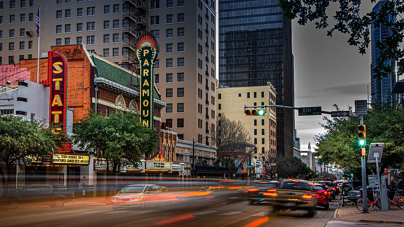 The Paramount Theatre in Austin, Texas is one of the oldest in the US that continues to show new releases. Editorial credit: RozenskiP / Shutterstock.com