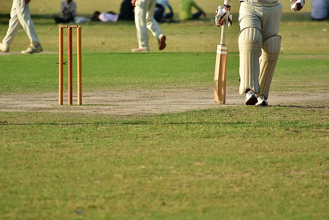 Players in cricket uniforms. 