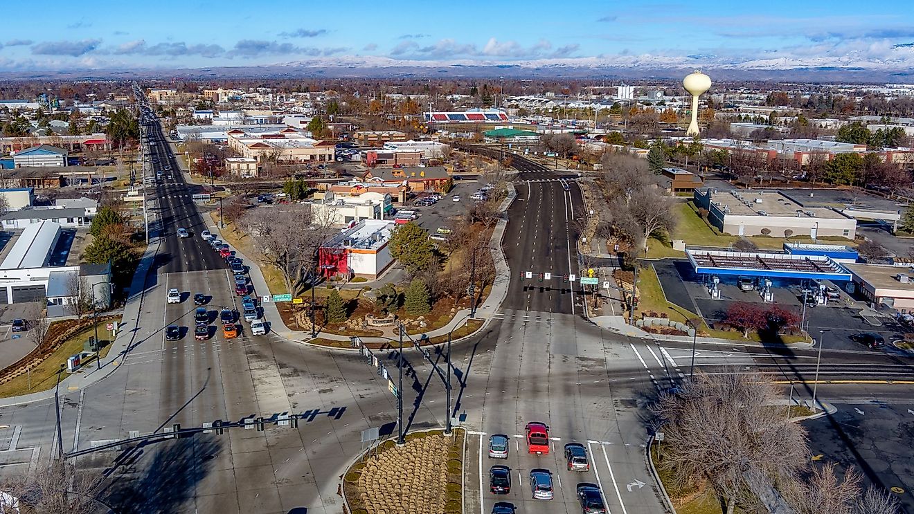 Iconic Meridian water tower and main streets lead through Meridian, Idaho