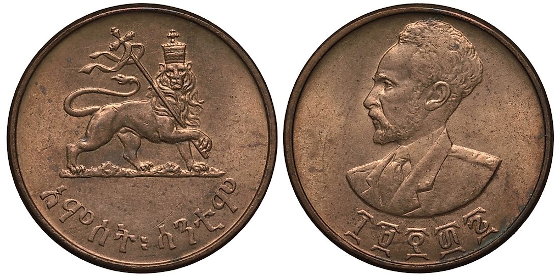 Ethiopian 1944 five-cent coin featuring the bust of Emperor Haile Selassie.