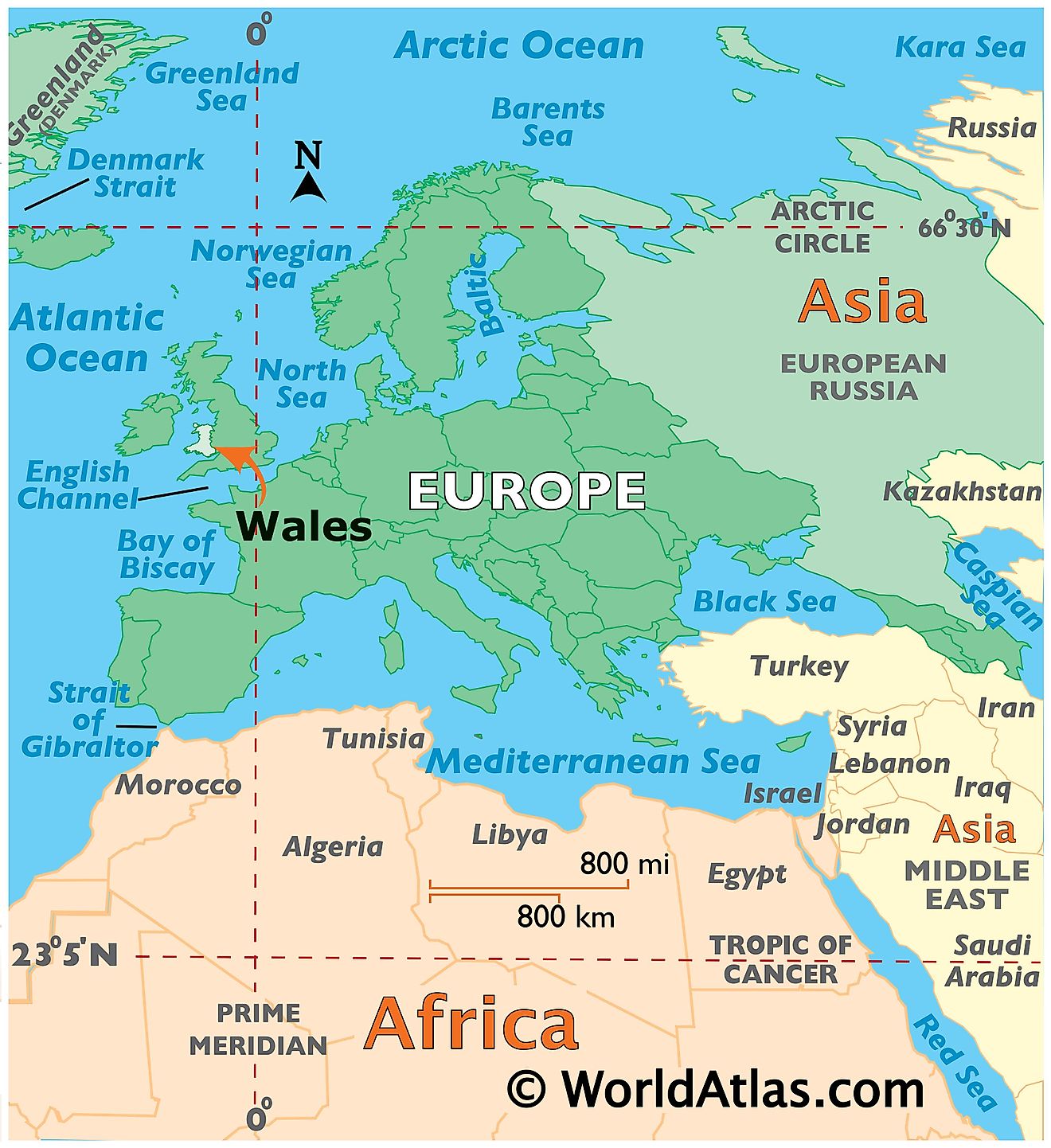 Map showing location of Wales in the world.