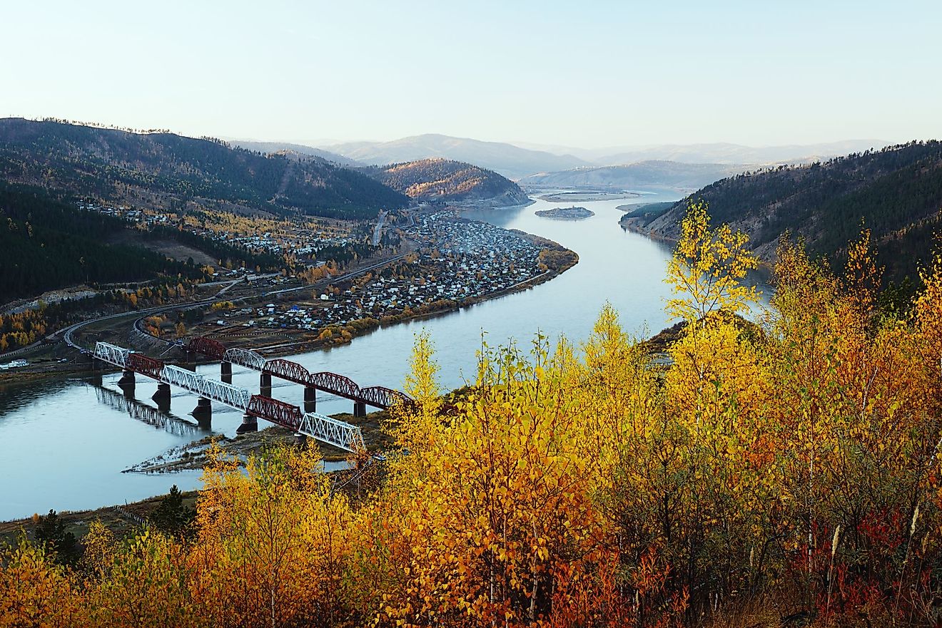 Railway bridge over the Selenga River near the Mostovaya station in the suburbs of Ulan-Ude. 