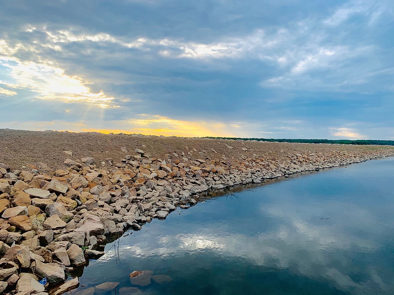 Lake Perry at sunset in Kansas.