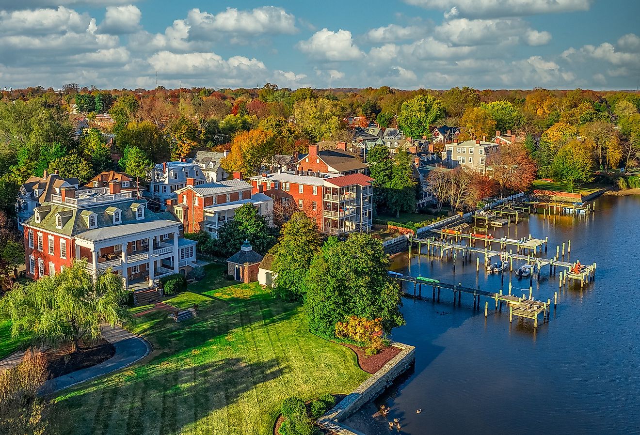 Aerial summer view of colonial Chestertown on the Chesapeake Bay in Maryland.