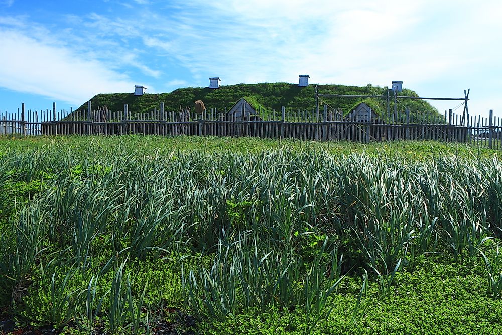 Ancient homes of viking settlers in L'Anse aux Meadows, Newfoundland, Canada.