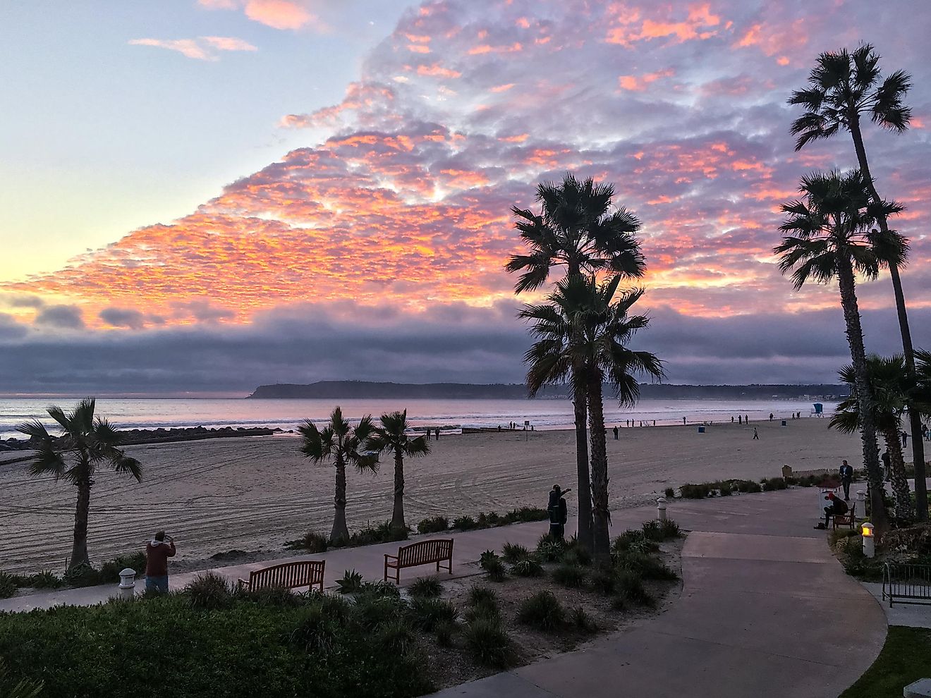 Sunset on Coronado Island Beach, California.