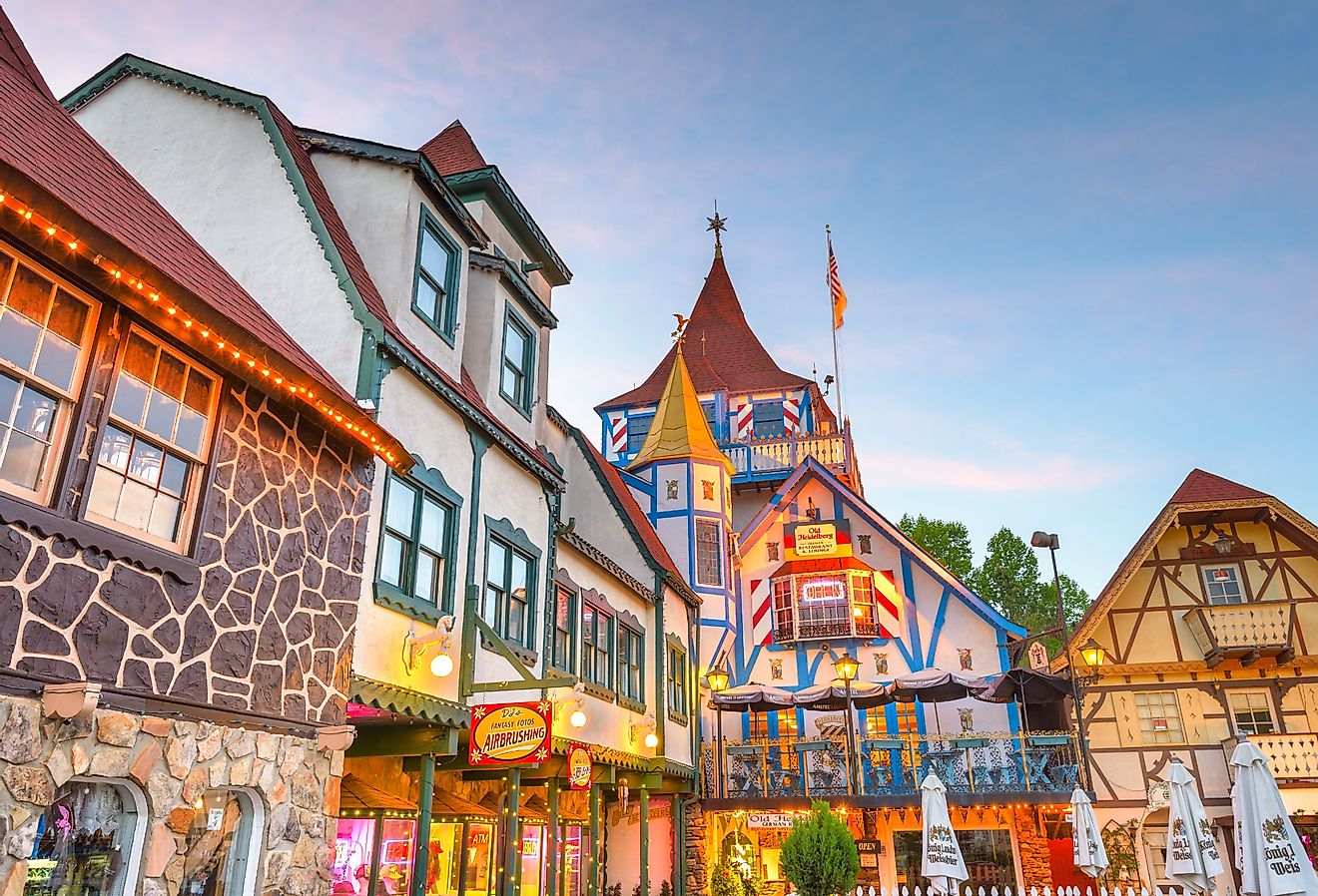 Helen, Georgia, a replica of a Bavarian alpine town catering mainly to tourism and the German style architecture. Image credit Sean Pavone via Shutterstock