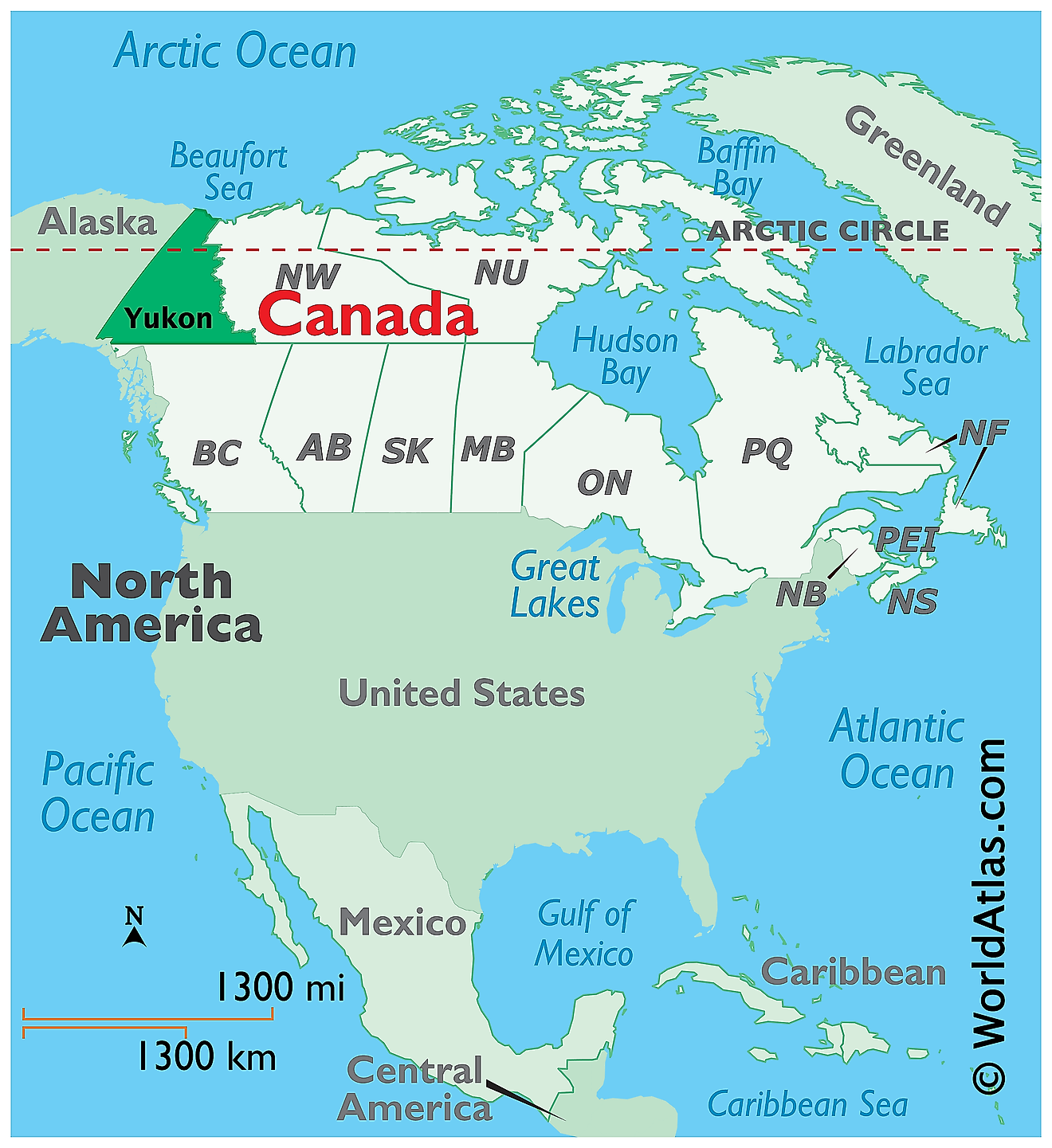 Map showing location of Yukon in the world.