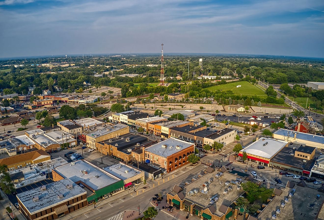 Aerial View of the Chicago Suburb of Crystal Lake, Illinois