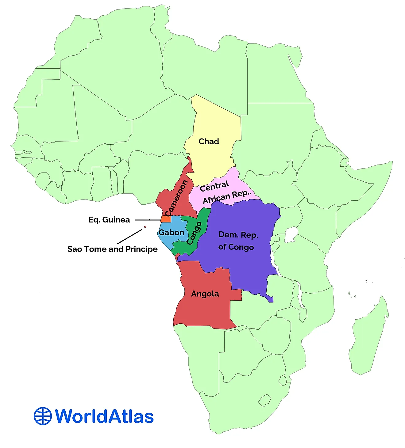 Map of the 9 Middle African countries.