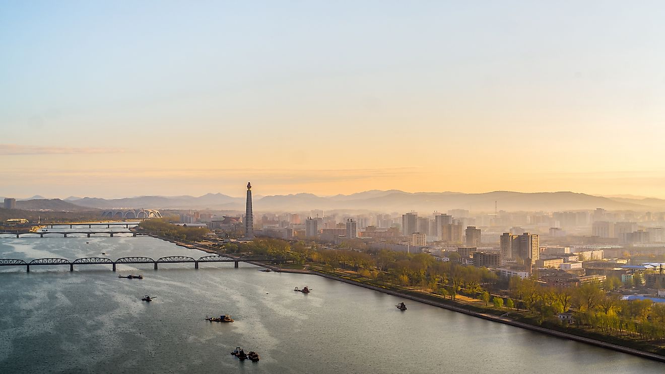 View of the Pyongyang city and Tucheto River, North Korea