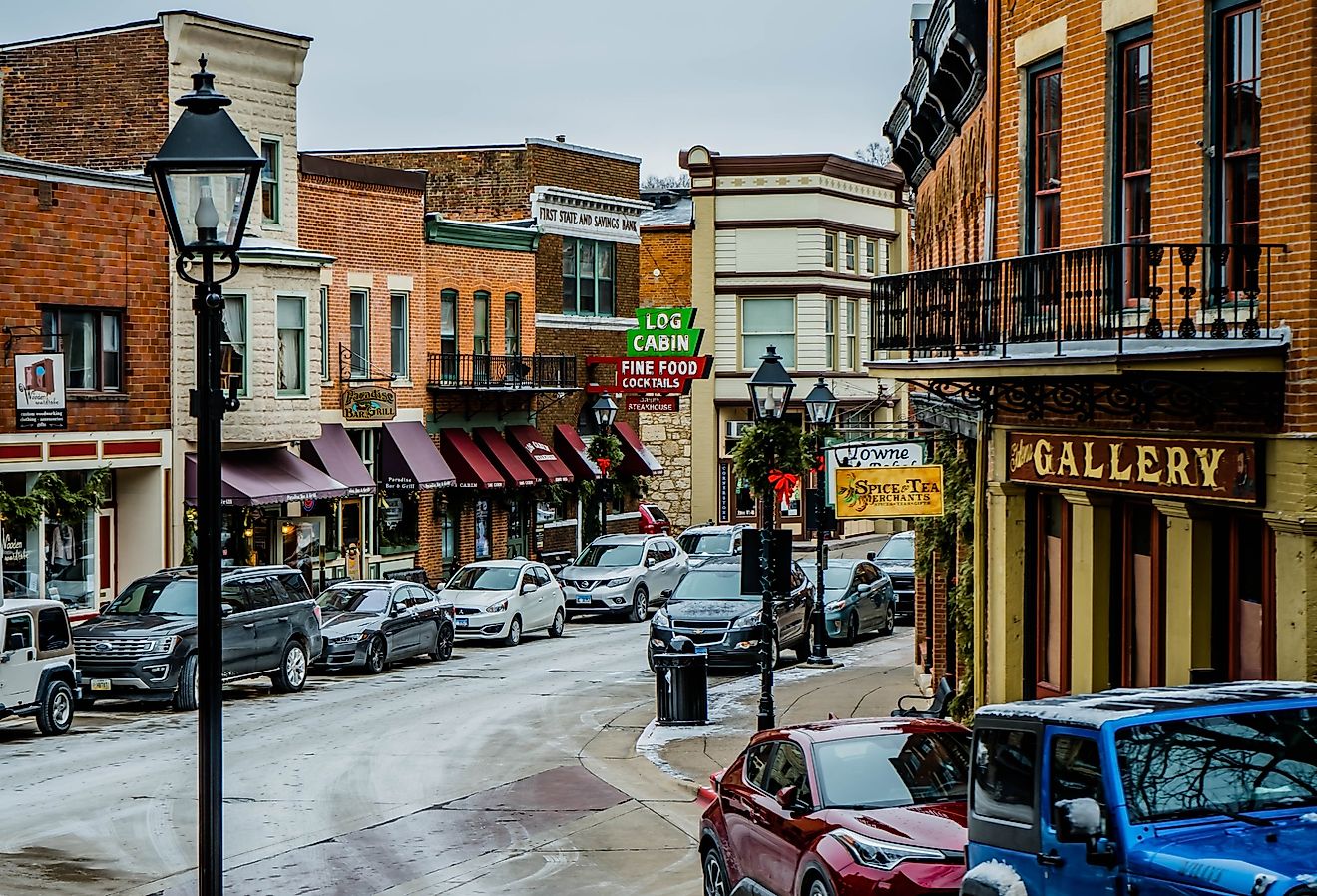Downtown of Galena Illinois, with Christmas decorations. Image credit StelsONe via Shutterstock