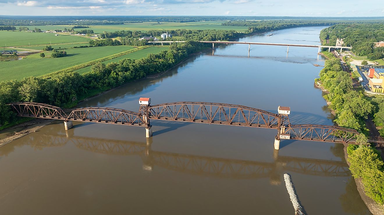 Historic railroad Katy Bridge over Missouri River in Boonville, Missouri