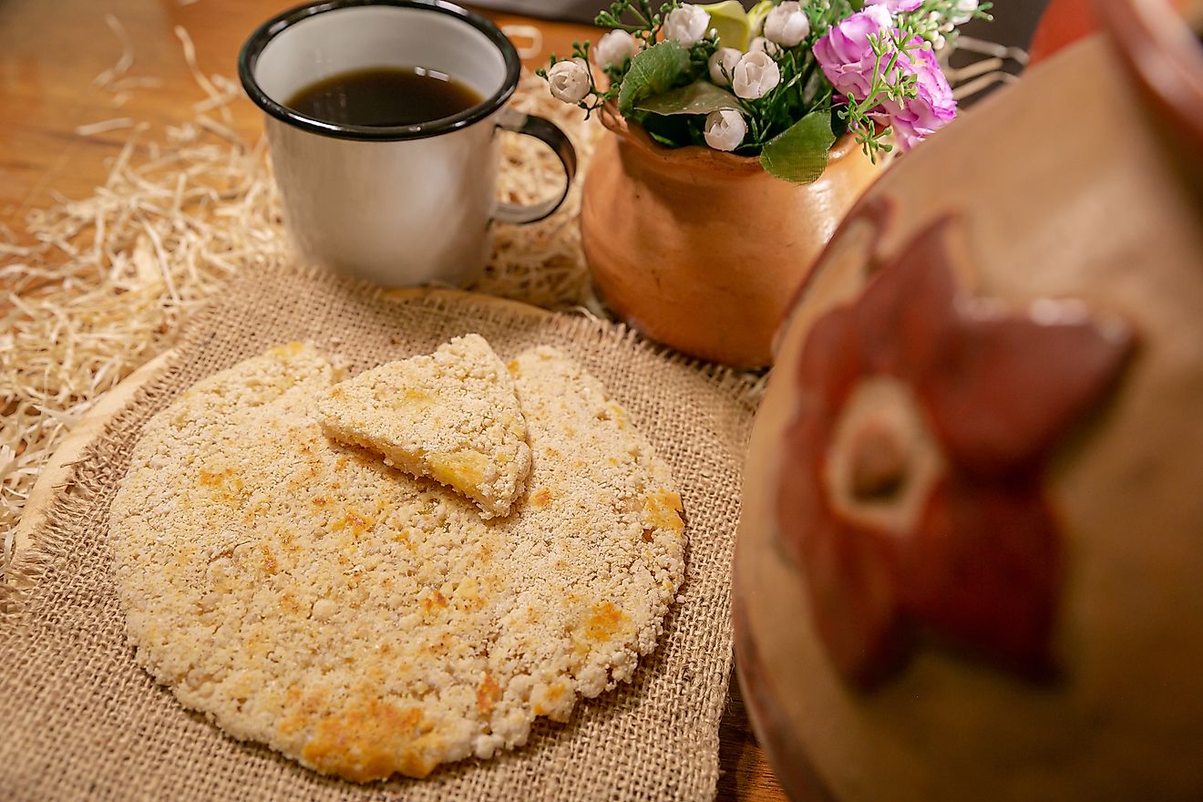 Traditional food from Paraguay called “Mbeju” and "Cocido". Image credit: FATIMA PATRICIA AQUINO/Shutterstock.com