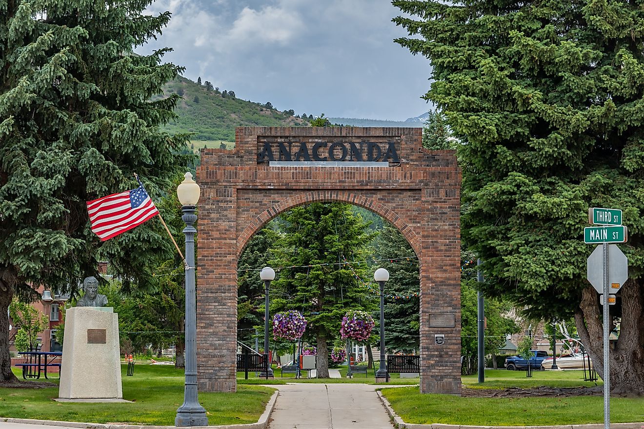 Anaconda, MT, USA - July 4, 2020: A welcoming signboard at the entry point of the preserve park. Editorial credit: Cheri Alguire / Shutterstock.com