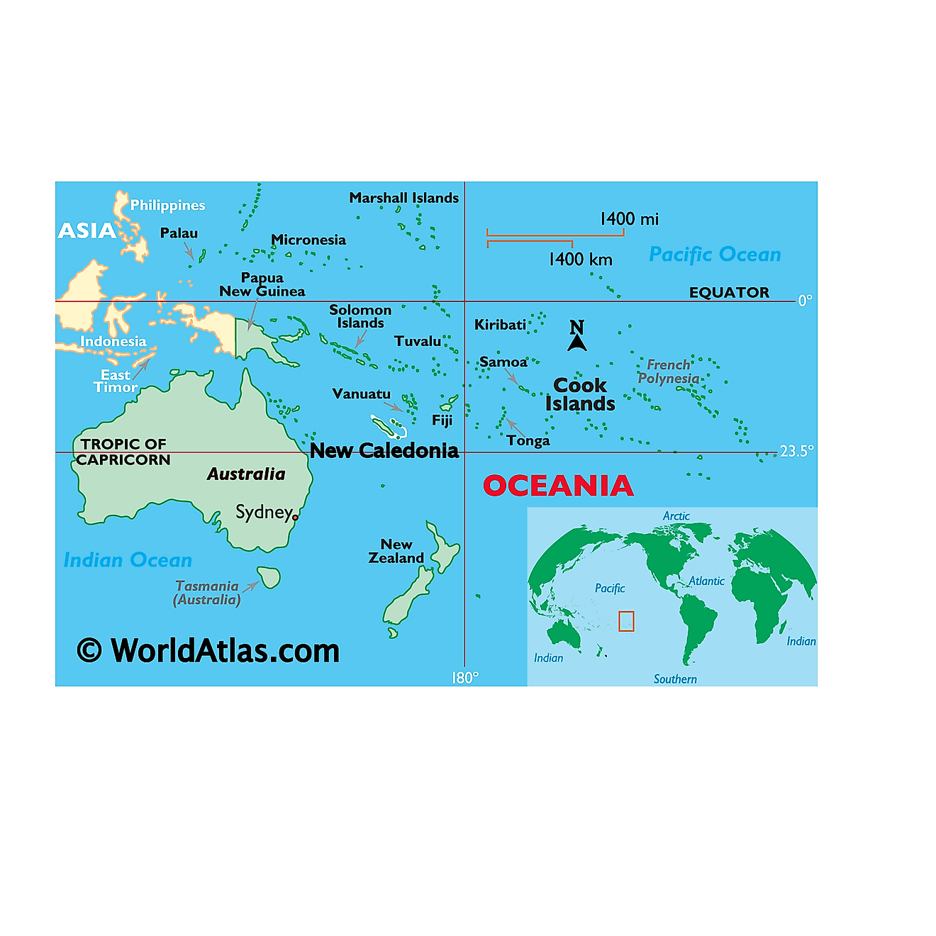 Mapa que muestra la ubicación de Nueva Caledonia en el mundo.