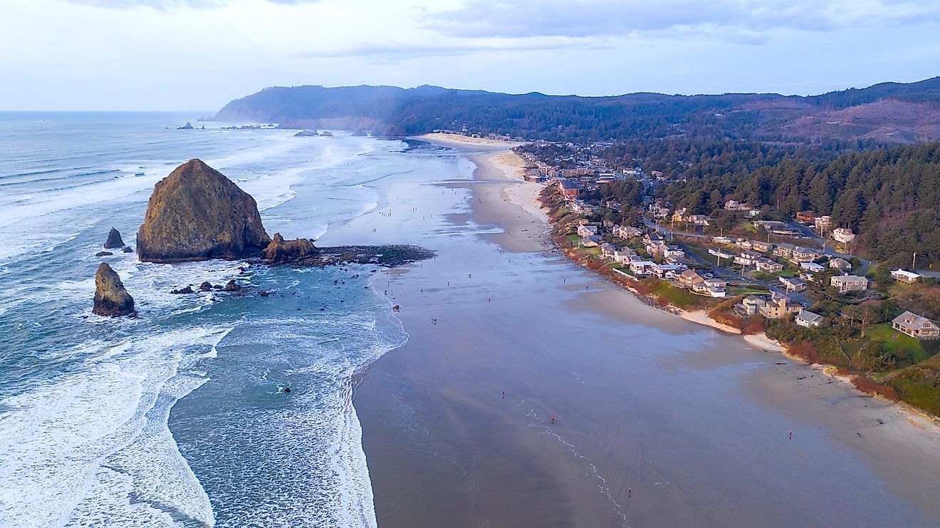 Aerial view of Cannon Beach, Oregon Coast, USA