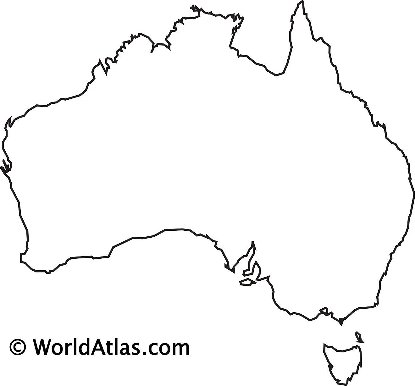 Mapa de contorno en blanco de Australia