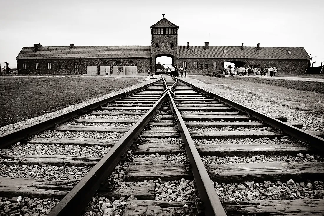 The entrance of Auschwitz Concentration Camp, now a museum and memorial to lives lost. 