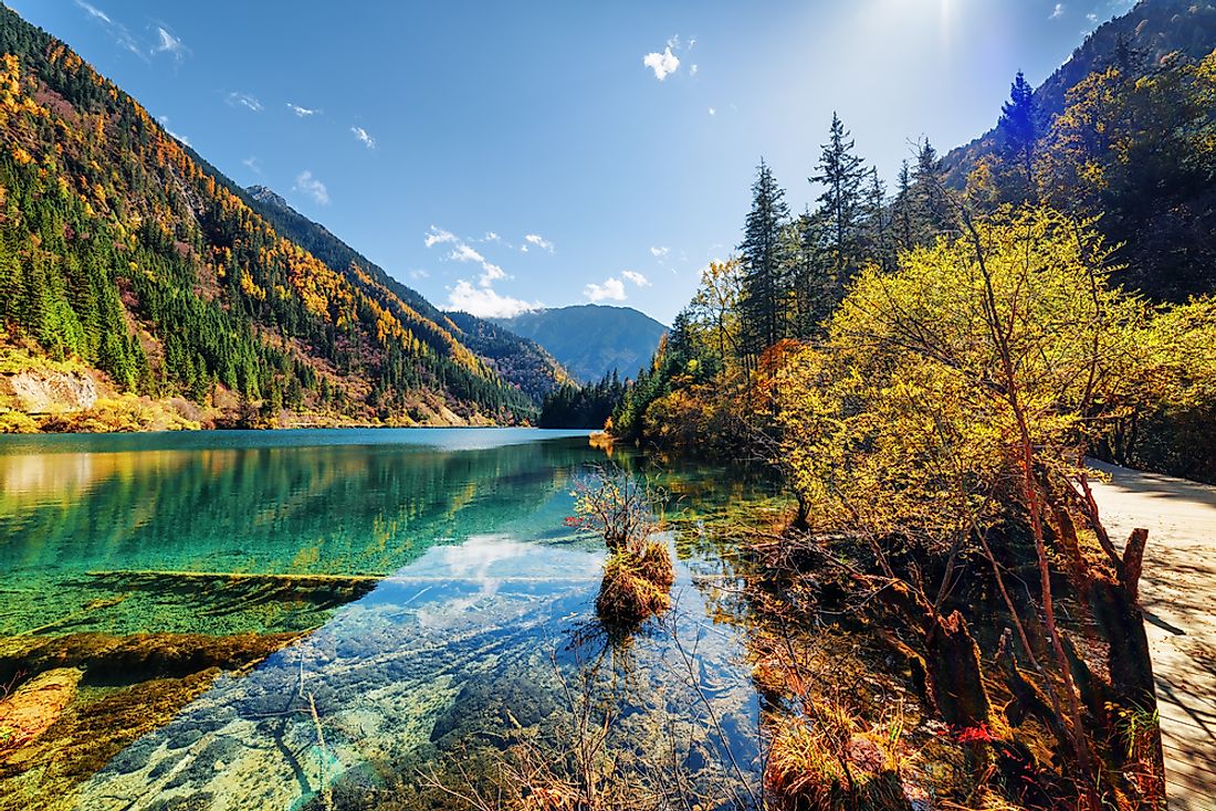 The landscape of Jiuzhaigou National Park in China. 