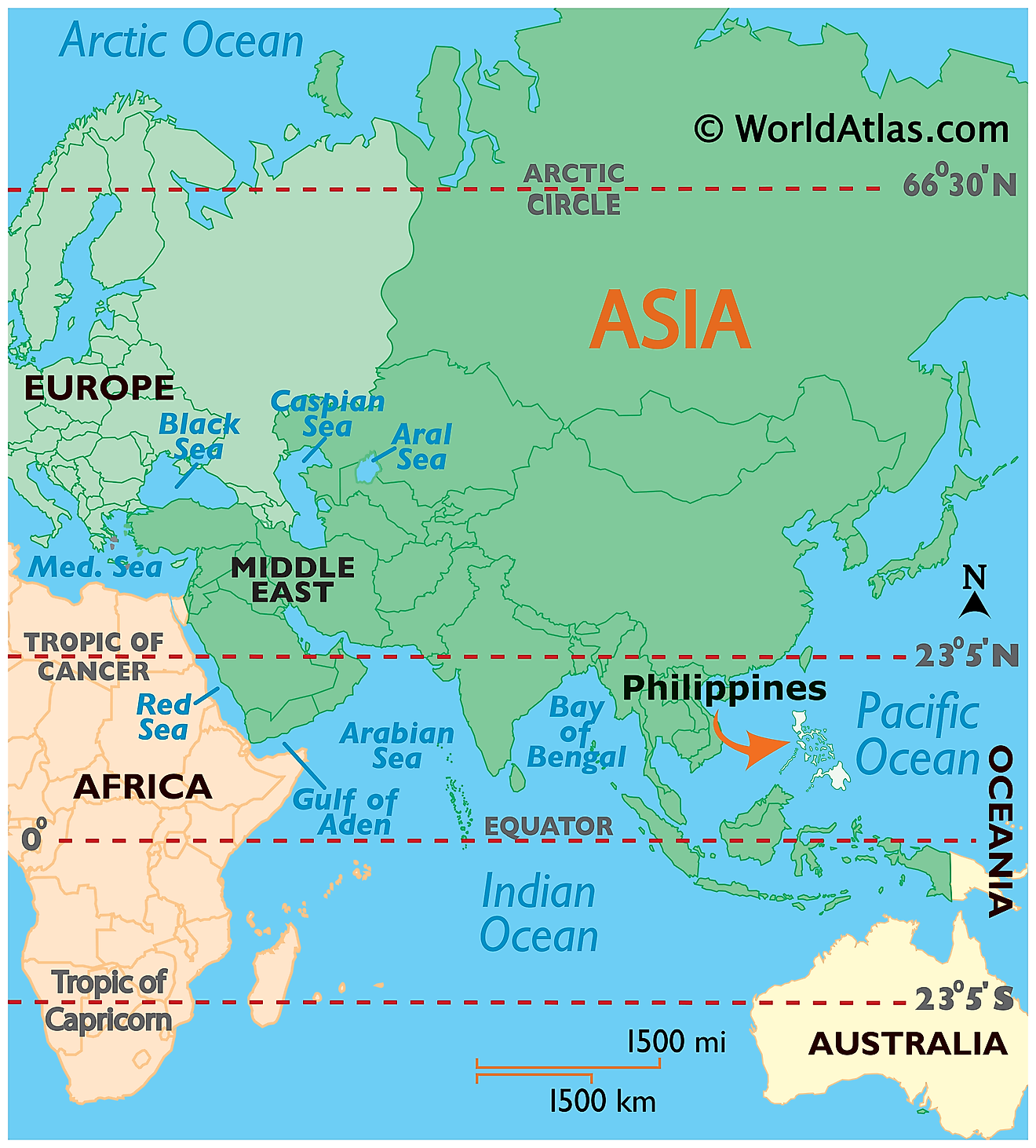 Mapa que muestra la ubicación de Filipinas en el mundo.