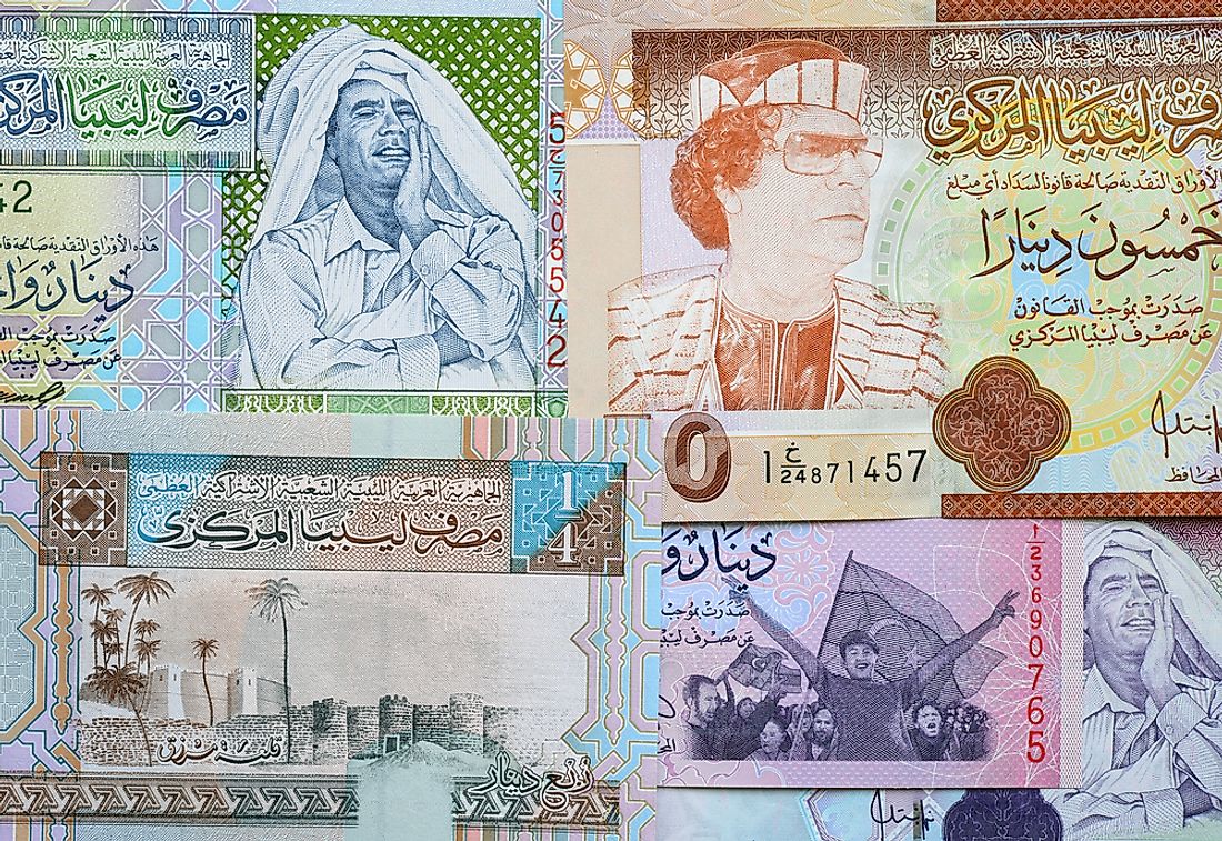 Banknotes dedicated to Muammar Gaddafi. 