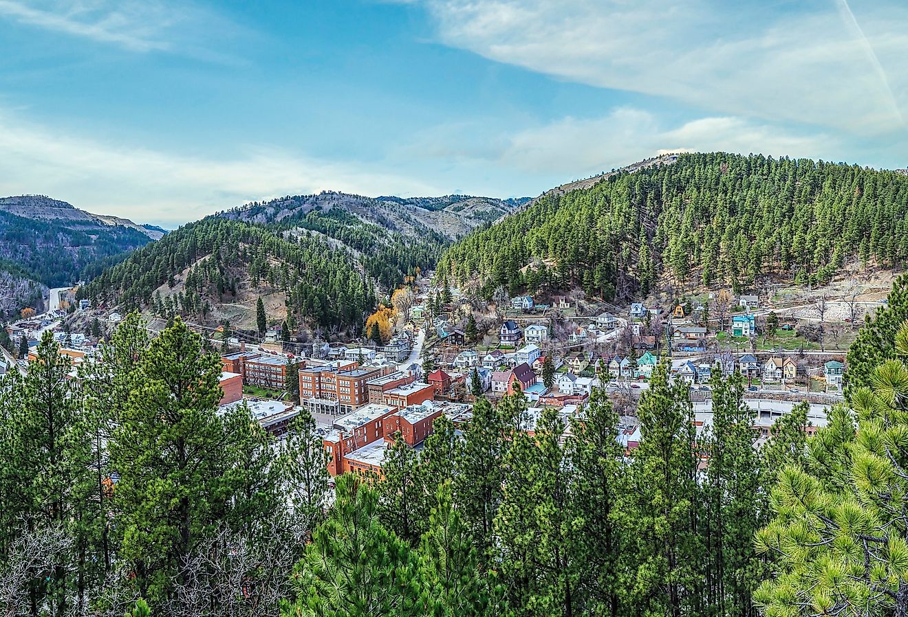 View from above of historical wild west town of Deadwood in South Dakota. Image credit restlesskath via AdobeStock.