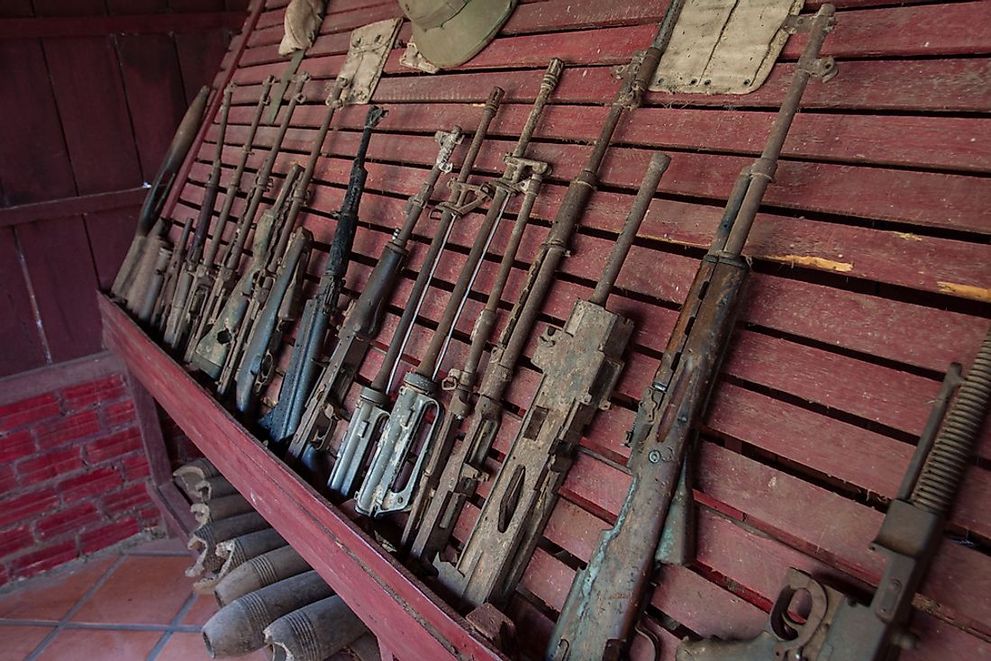 Guns in the War Museum of Siam Reap, Cambodia. Editorial credit: Jukgrit Chaiwised / Shutterstock.com.