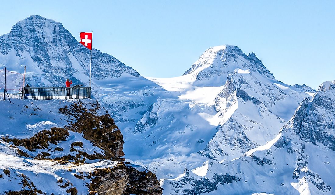 Overlooking the snowcapped Swiss Alps.