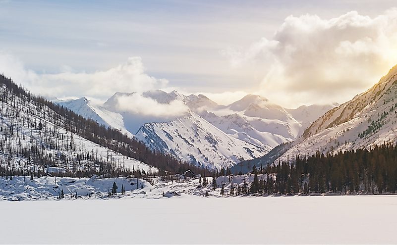 The treacherous winter landscape of the Altai Mountains in Siberia.