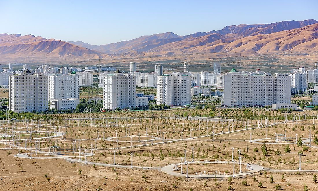 Residential buildings in Ashgabat, Turkmenistan. 