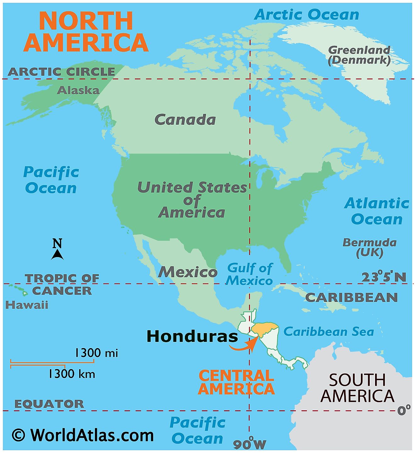 Map showing location of Honduras in the world.