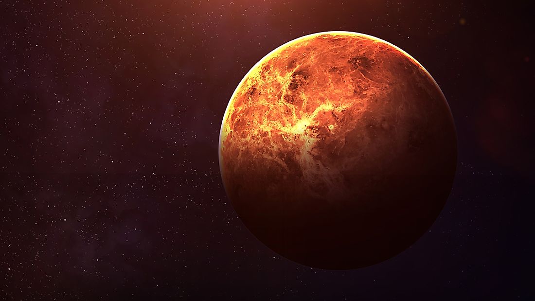 A 3D rendering of the planet Venus. 
