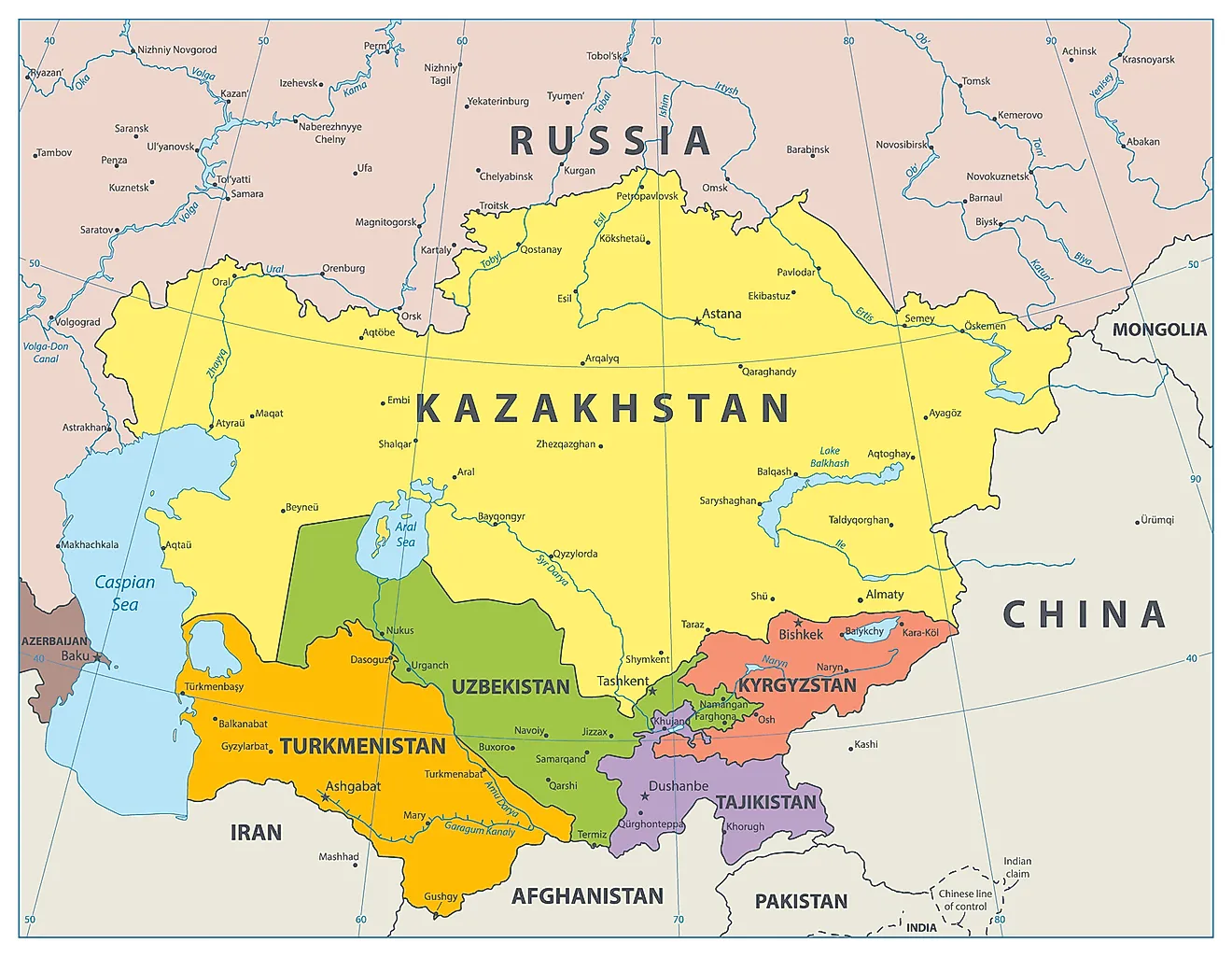 Central Asia Map Countries 