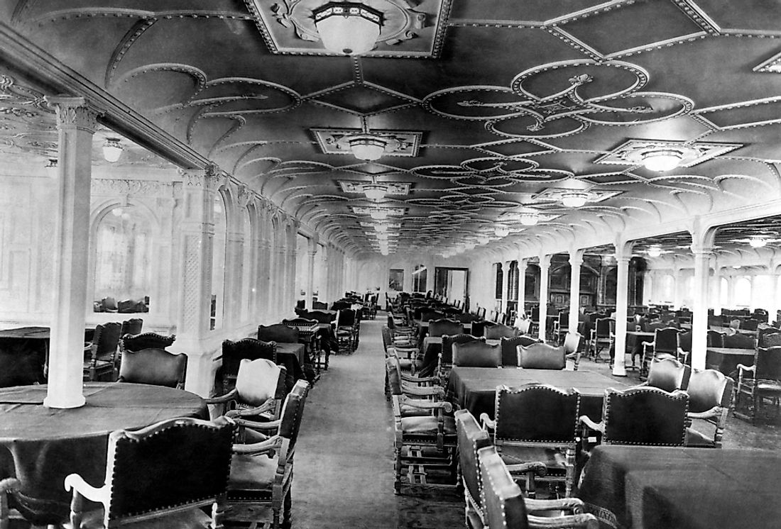 The dining room of the RMS Titanic, which sank in 1912. 