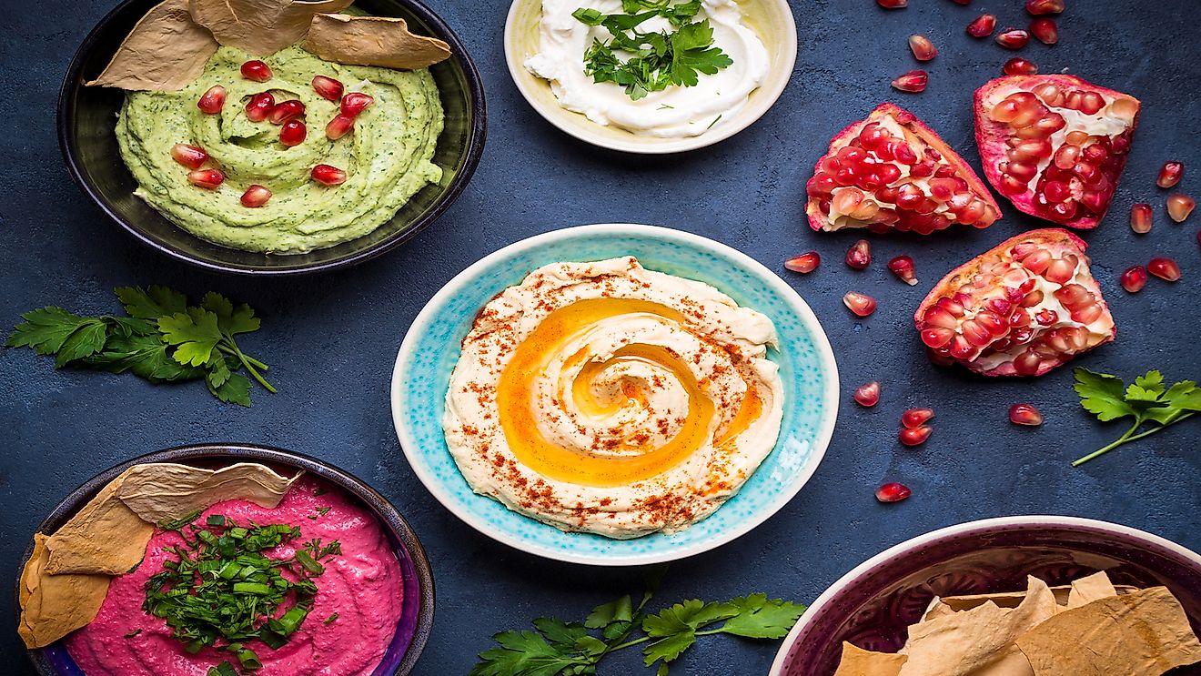 Colorful hummus bowls. 