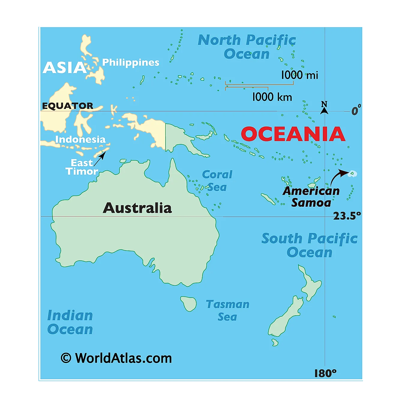 Map showing location of American Samoa in the world.