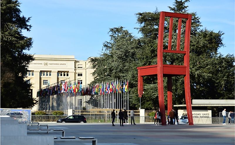 "Broken Chair", Square of Nations. Editorial credit: Agnieszka Skalska / Shutterstock.com