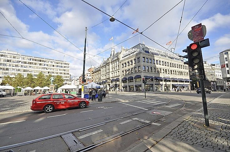 Taxis in Oslo, Norway, such as the one pictured in front of the Glas Magasnet building, will fetch passengers a pretty penny in this Millennium-old metropolis.