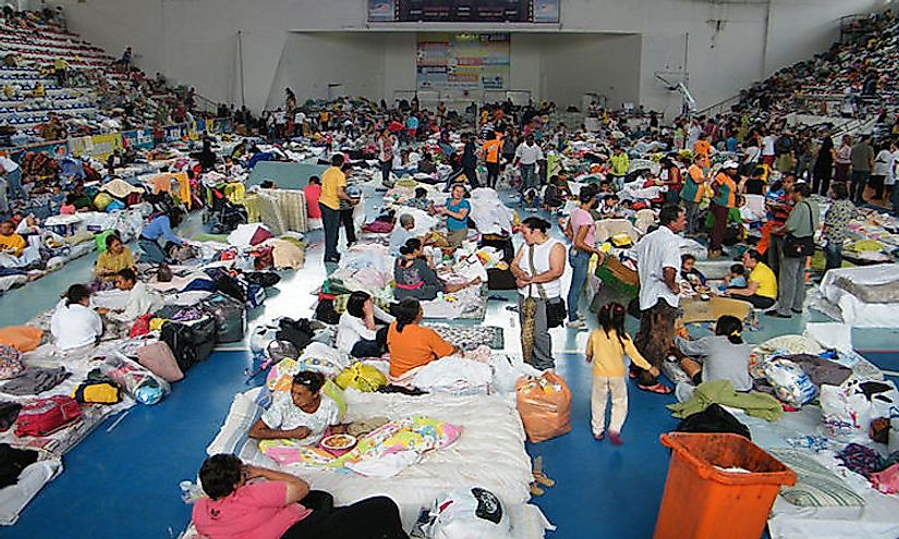 Flood victims gather at a rescue camp in Teresopolis, Brazil.