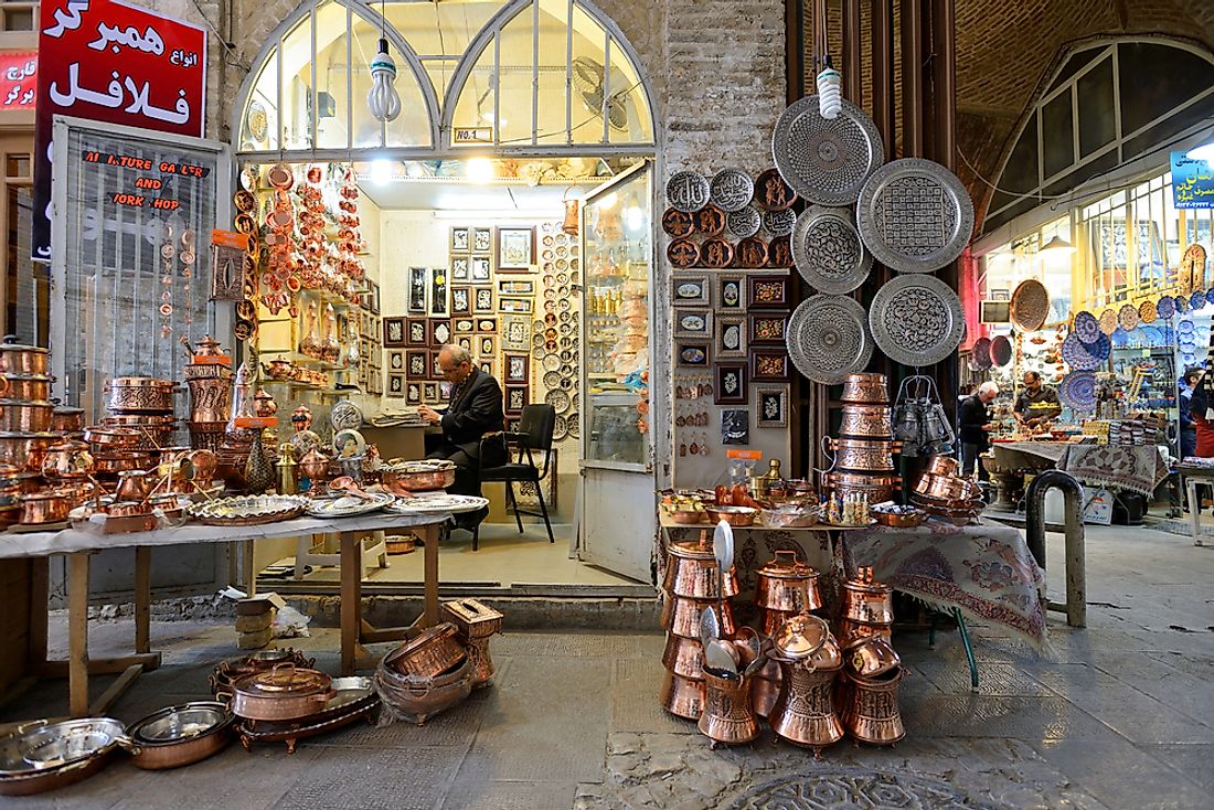Iranian souvenirs for sale in Tehran. Tourism is gradually becoming a more important aspect of Iran's economy. Editorial credit: astudio / Shutterstock.com.