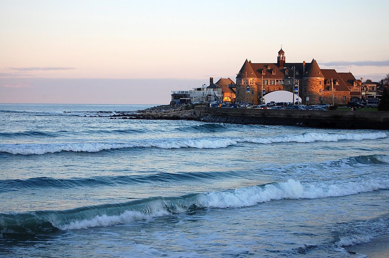 View of The Towers, a historic landmark in Narragansett, Rhode Island.