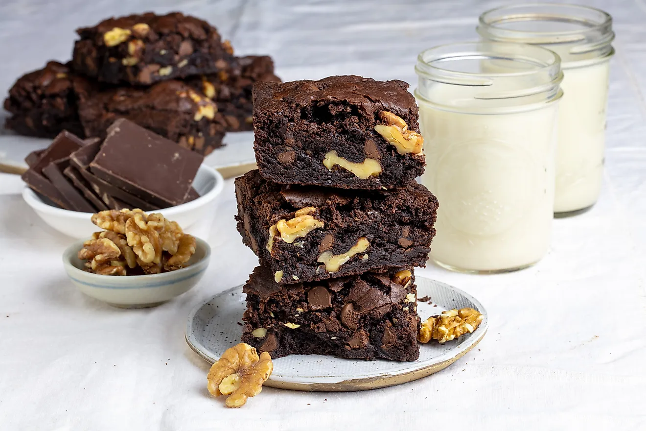 Sliced brownies with chopped walnuts
