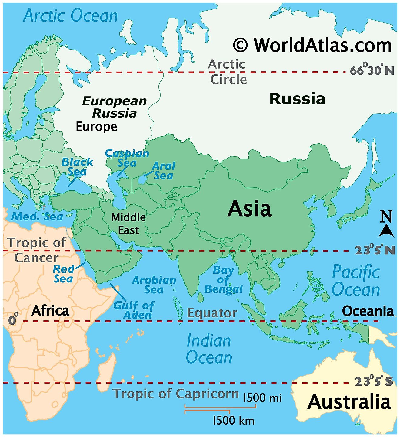 Map showing location of Russia in the world.