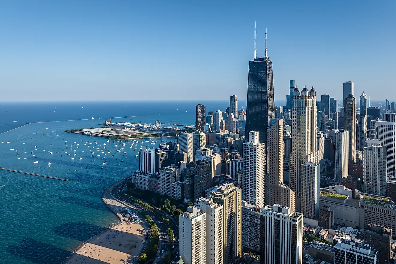 Aerial view of the Chicago skyline in Illinois.