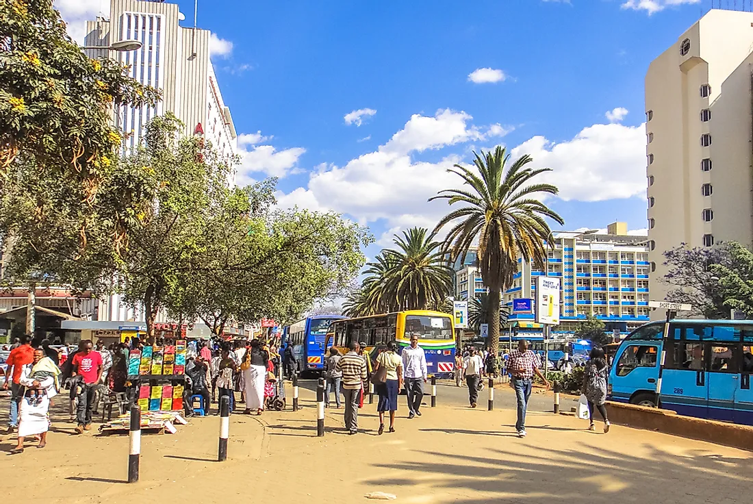 People walk down a street in Nairobi, Kenya. Editorial credit: Authentic travel / Shutterstock.com. 