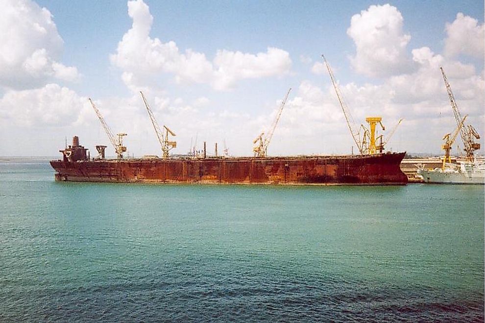 The oil tanker Seawise Giant, the longest ship ever built.
